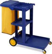 Housekeeping Cart with Lid and Bag, 3-Shelf Janitorial Utility Cart, 500LB Load