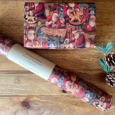 ECO HOME & BUSINESS Christmas Wrapping Paper Santa's Workshop Kraft Luxury Gift Wrap Traditional