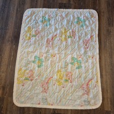 Vintage Curity Care Bears Quilted Baby Blanket Ruffle Trim 80s Made in USA 41x33