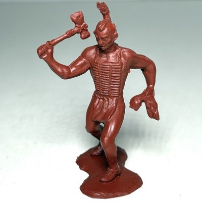 Marx Vintage 54mm Stockade Tomahawk Scalp Red Brown Plastic Figure Native Indian