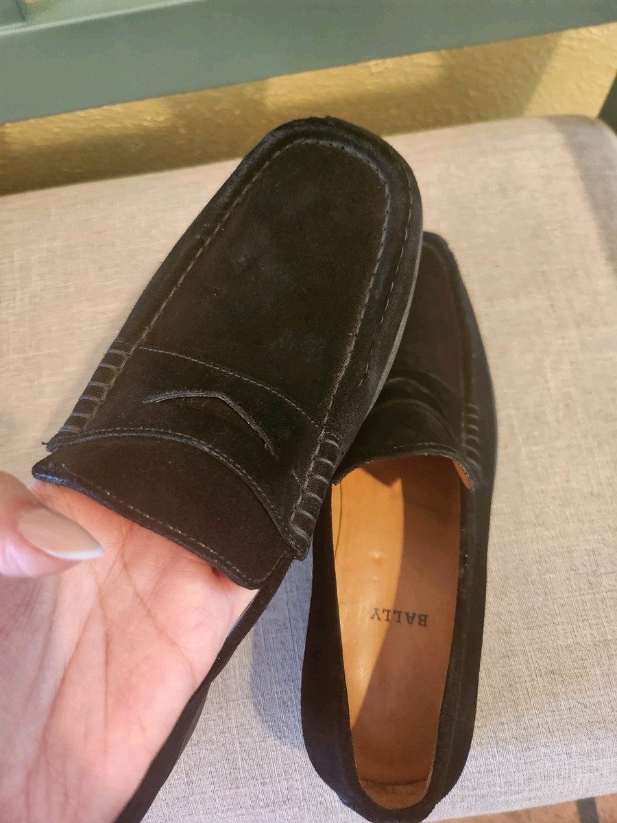 Barely Worn Bally Mens Black Suede Square Toe Penny Loafers  display picture 2