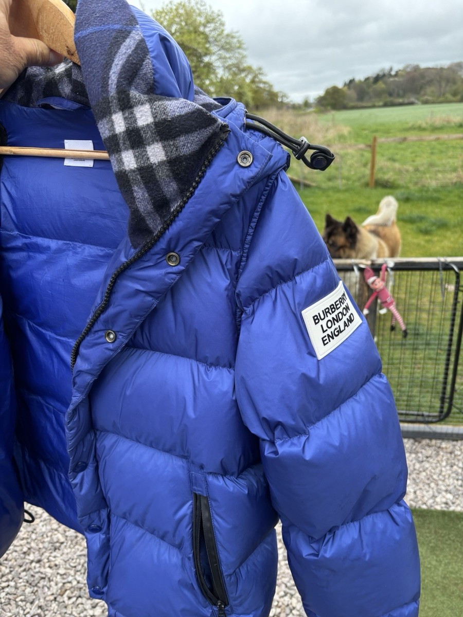 Burberry Puffer Jacket Men Blue Burberry Winter Jacket, 2000s Blue