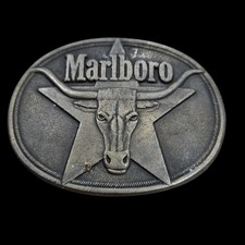 Vintage 1987 Marlboro Longhorn Steer Star Belt Buckle Solid Brass Philip Morris