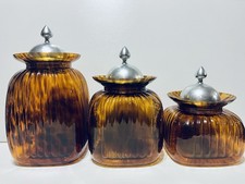 3pc Artland Amber Glass Canister Set w/ Silve...
