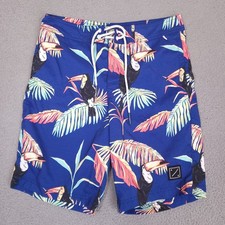 American Eagle Swim Trunks Mens Small Blue Bird Toucan Palm Board Shorts