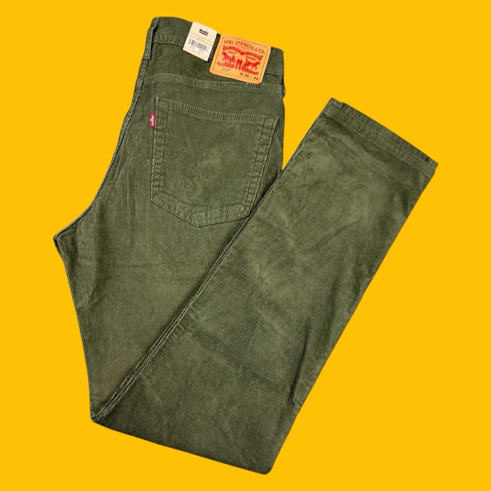 Pantalones de pana Levis 511 para hombre talla 36x34 calce ceñido elástico verde 5 bolsillos Foto 2 de 4