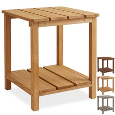 Wood Adirondack Side Table with Shelf for Patio and Deck