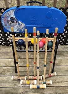 Vintage Sport Craft 6 Player Croquet Set with Hard Plastic Case - NO HOOPS