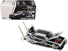 SKYLINE C210 "BOSOZOKU" RHD MATT BLACK & SILVER 1/64 MODEL BY POP RACE PR640073