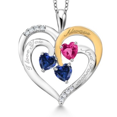 1.60 Ct Created Sapphire Pink Created Sapphire Rhodium Plated Pendant with Chain