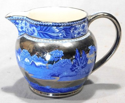 Vintage Wedgwood Silver Lustre Creamer Fallow Deer Landscape Blue Transfer