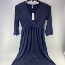 Mother Bee Maternity Maxi Navy Blue Long Dress - Size Medium - Nursing Friendly