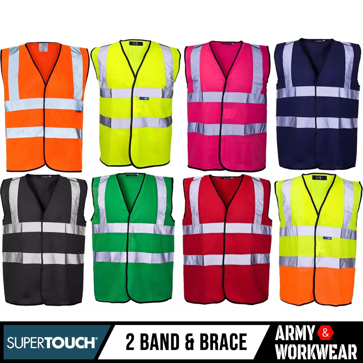 Hi Vis Security Work Wear Two Tone Vest Coloured Waistcoat Men