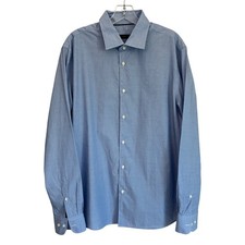 Mango MNG Mens Slim Fit Light Blue Cotton Easy Care Dress Shirt Large L