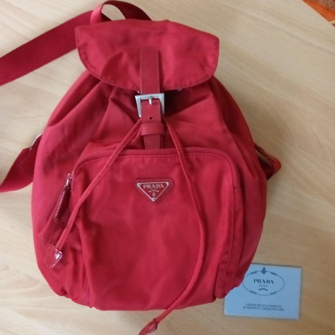 PRADA VELA Mini Nylon Backpack Red Authentic Near… - image 2