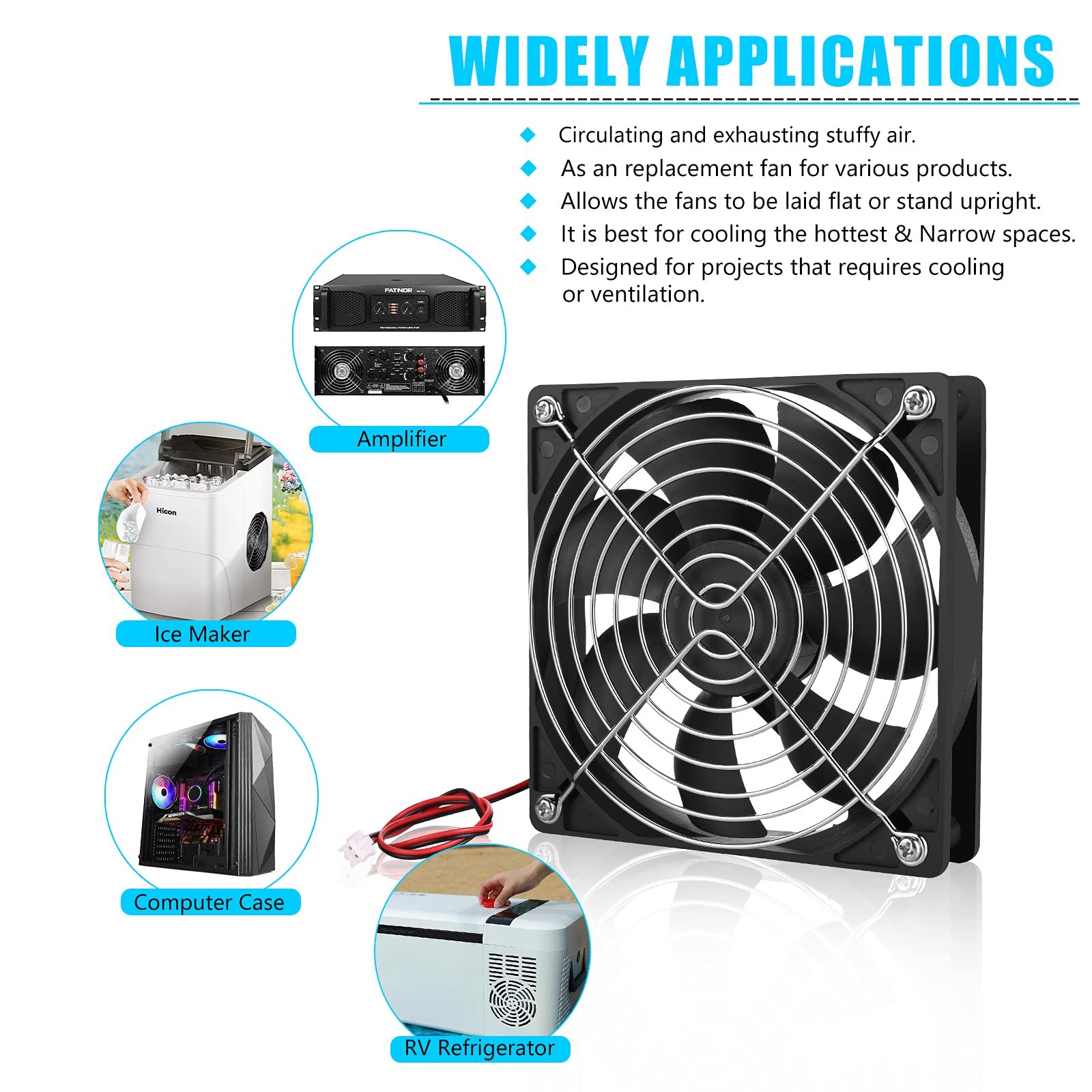 2-Pack 120mm Fan DC 12V Computer Fan 120mm x120mm x 25mm 2-Pin High Performan...
