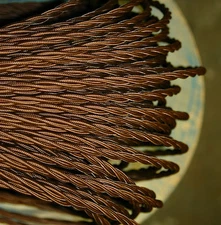 Brown Twisted 3-Wire Cloth Covered Cord, 18ga. Vintage Lamp Antique Lights Rayon