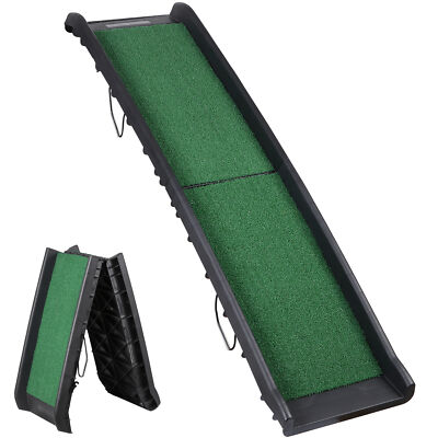 Folding Dog Ramp Lightweight Pet Ramp w/Poly Grass Non-Slip Stairs for Cars SUVs
