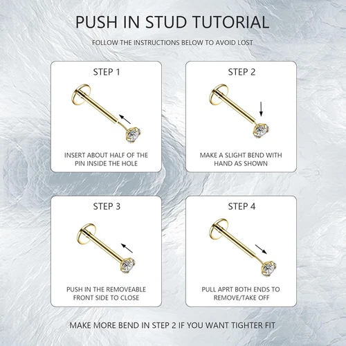 18G Push In Fadenloser Ohrring Flat Back CZ Knorpel Helix Tragus Lappen Piercing - Bild 6 von 30