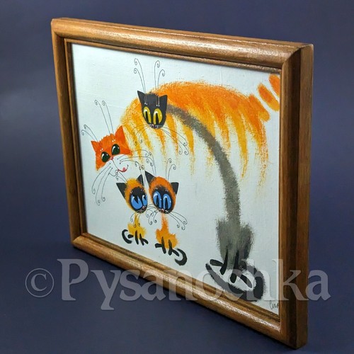 Divertida imagen de regalo gato hecha a mano pintura decoración de pared por artista ucraniano 17x22 cm - Imagen 5 de 13