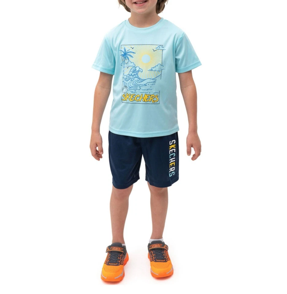 Paquete de 4 camisetas y pantalones cortos activos de algodón Skecher's para niños conjunto de ropa de juego 5T Foto 3 de 4