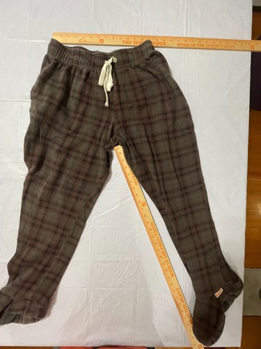 Feejays Medium Footed Pajama Pants Fleece-Lined plaid maroon women's gray -884 - Picture 5 of 7