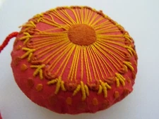 Antique Pincushion Embroidery Fancy work 3" across - Ornate