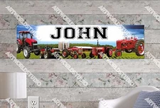 Personalized/Customized Red Tractors Name Poster Wall Art Decoration Banner