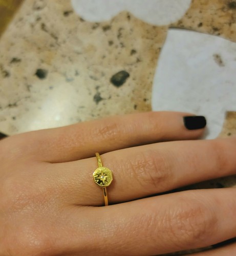 NEW GENUINE 18k GOLD VERMEIL 925 SILVER ZIRCONIA STARBURST SIGNET RING - Picture 7 of 9