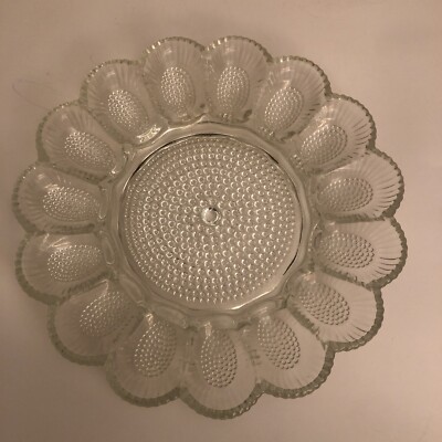 MCM Indiana Glass Clear Hobnail Deviled Egg Plate Dish Platter 11'' Vtg Holds 15