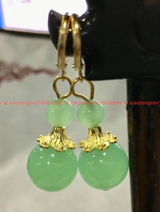 Authentic Handmade Natural 6-12mm Green Jade Round Gemstone Gold Plated Leverback Earrings