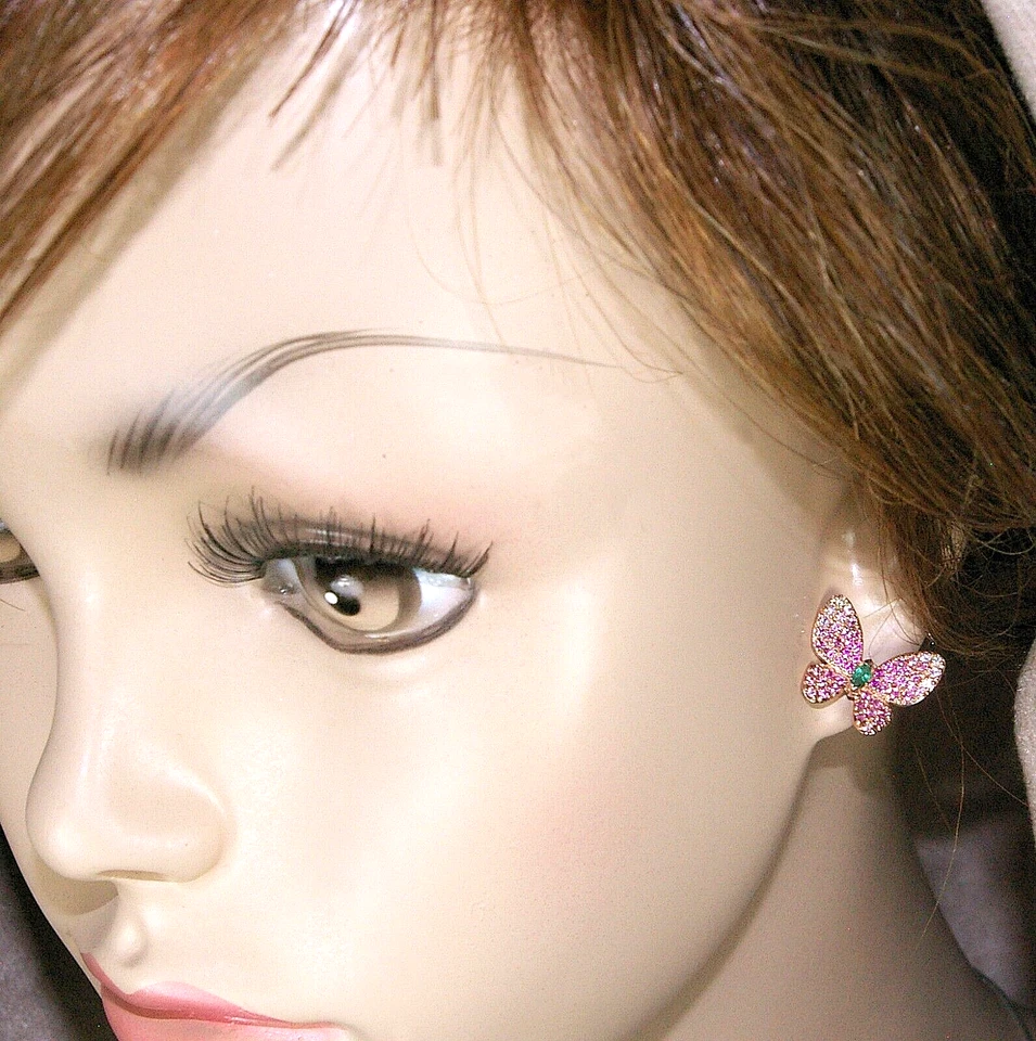 СЕРЬГИ-БАБОЧКИ ИЗ 18-КАРАТНОГО ЗОЛОТА, РОЗОВОГО ЗОЛОТА, ИЗУМРУДА, РУБИНА, САПФИРА, ПРИРОДЫ, РОЗОВОГО ЗОЛОТА - Изображение 2 из 4