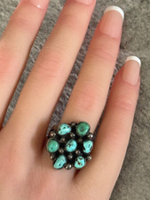 OLD Vintage Native American Navajo Turquoise Cluster Sterling Silver Ring Size 6