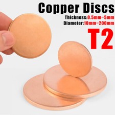 Thick 0.5~5mm T2 Solid Pure Copper Discs Blanks Round Plate Metal Sheet 10-200mm