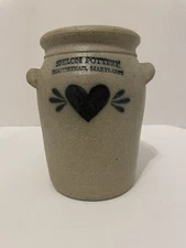 SHILOH POTTERY MARYLAND BLUE HEART 7” STONEWARE SALT GLAZE CROCK 1989 VASE AS IS
