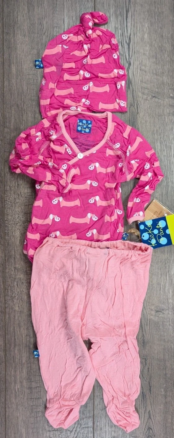Baby Girl Clothes New Kickee Pants 3-6 Month 3pc Dog Pretzel Footed Outfit & Hat