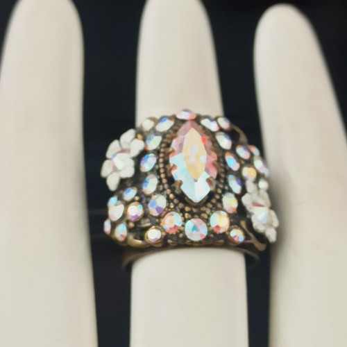 Michal Negrin Ring Chunky Wide Aurora Borealis Crystal Royal Statement Victorian - Picture 11 of 14