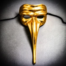 Venetian Zanni Nasone Long Nose Masquerade Party Mask Costume Dress up Gold