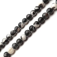 2.0mm Hole Black White Zebra Jasper Smooth Round Beads 8mm 15.5" Strand