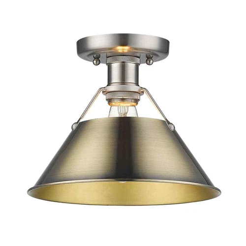 Golden Lighting Orwell 10 in. 1-Light Pewter and Aged Brass Flush Mount - Picture 2 of 4