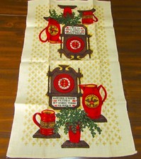 Vintage Linen Tea Towel  Happiness Is Where We Find It Clock & More Colorful MCM