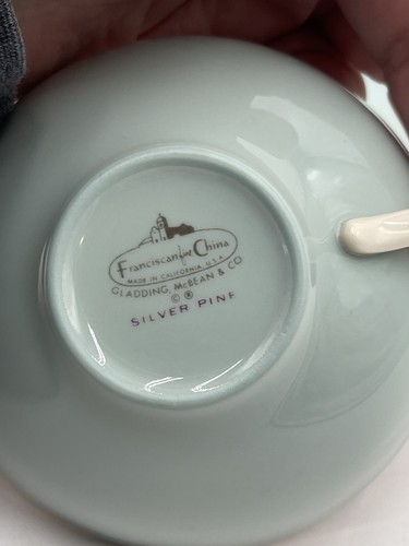 FRANCISCAN SILVER PINE Atomic Cup & Saucer Set Of 2 Mid Century California Made - Picture 5 of 6