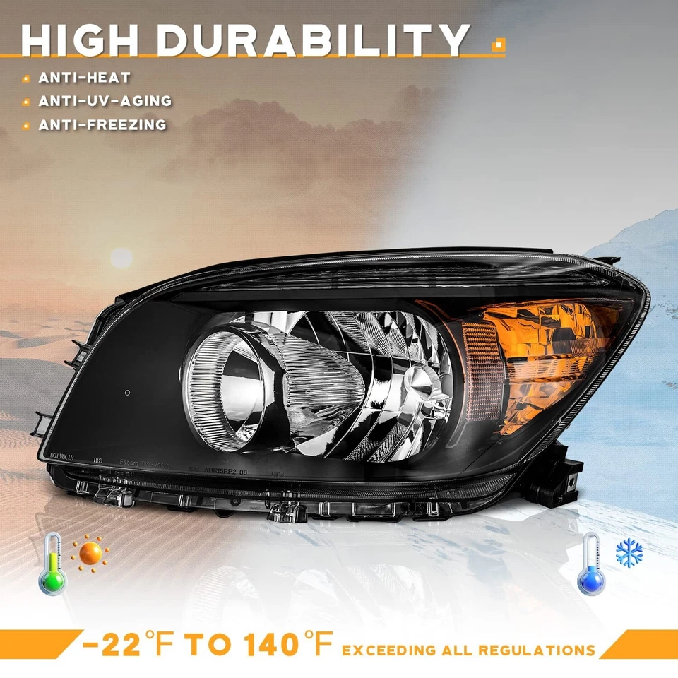 WEELMOTO Headlights Assembly for 2006-2008 Toyota RAV4 Black Lamps Left + Right - Image 3 of 4