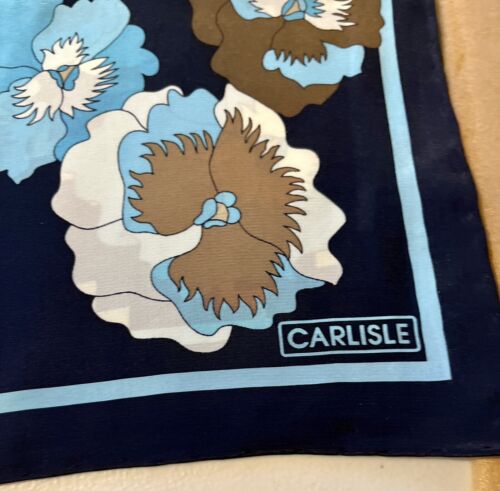Carlisle Schal 100 % Seide marineblau mit Blumenmuster handgerollte Kanten 58 Zoll x 19 Zoll - Bild 2 von 5