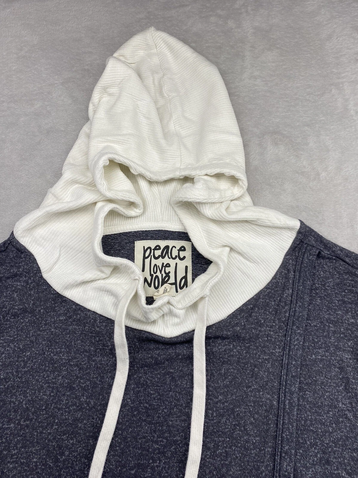 VETEMENTS Felpa con cappuccio Peace Love World donna taglia large grigio erica bianco blocco misto rayon