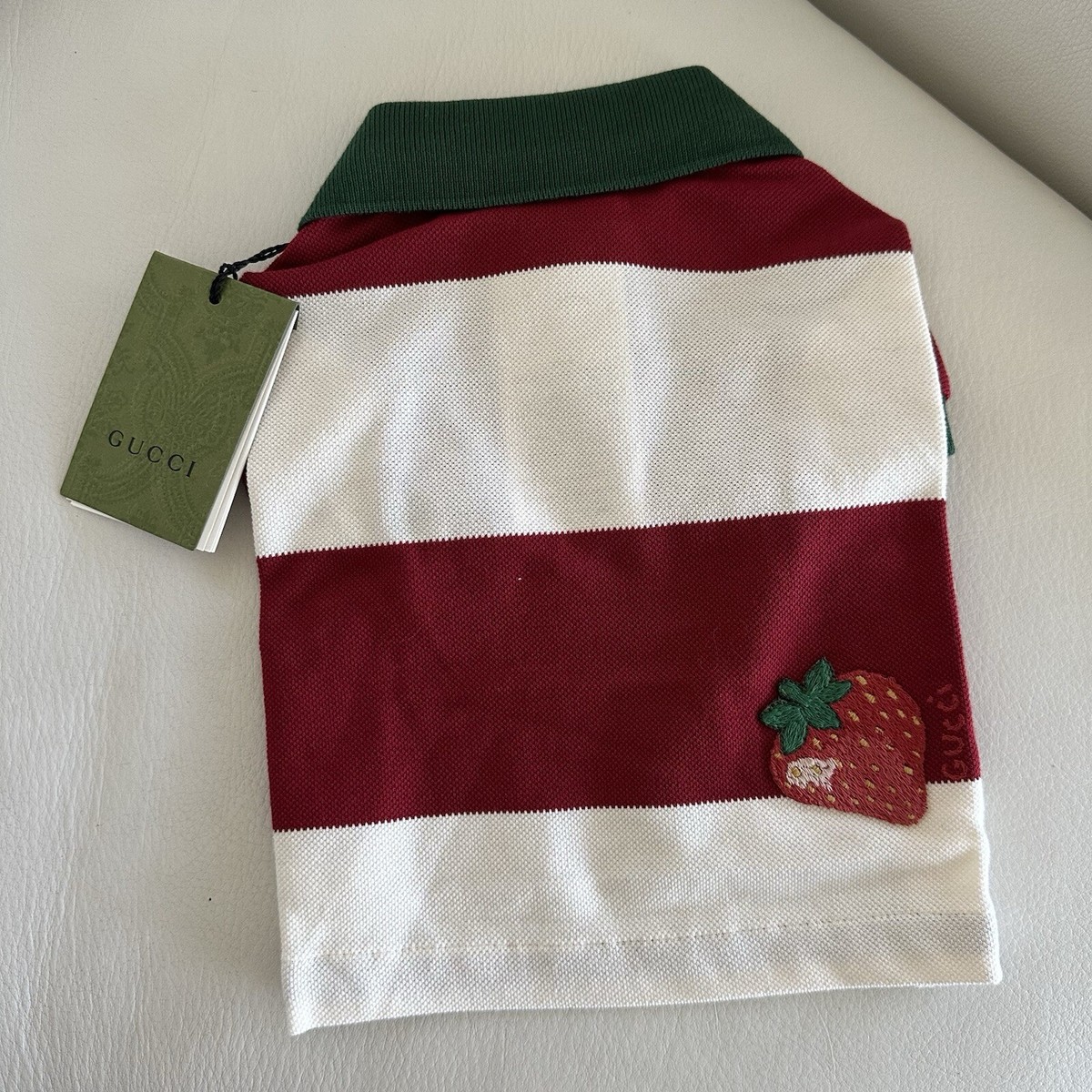 NEW GUCCI Dog Web Striped White Red Green Sz XXXS Sweater Polo