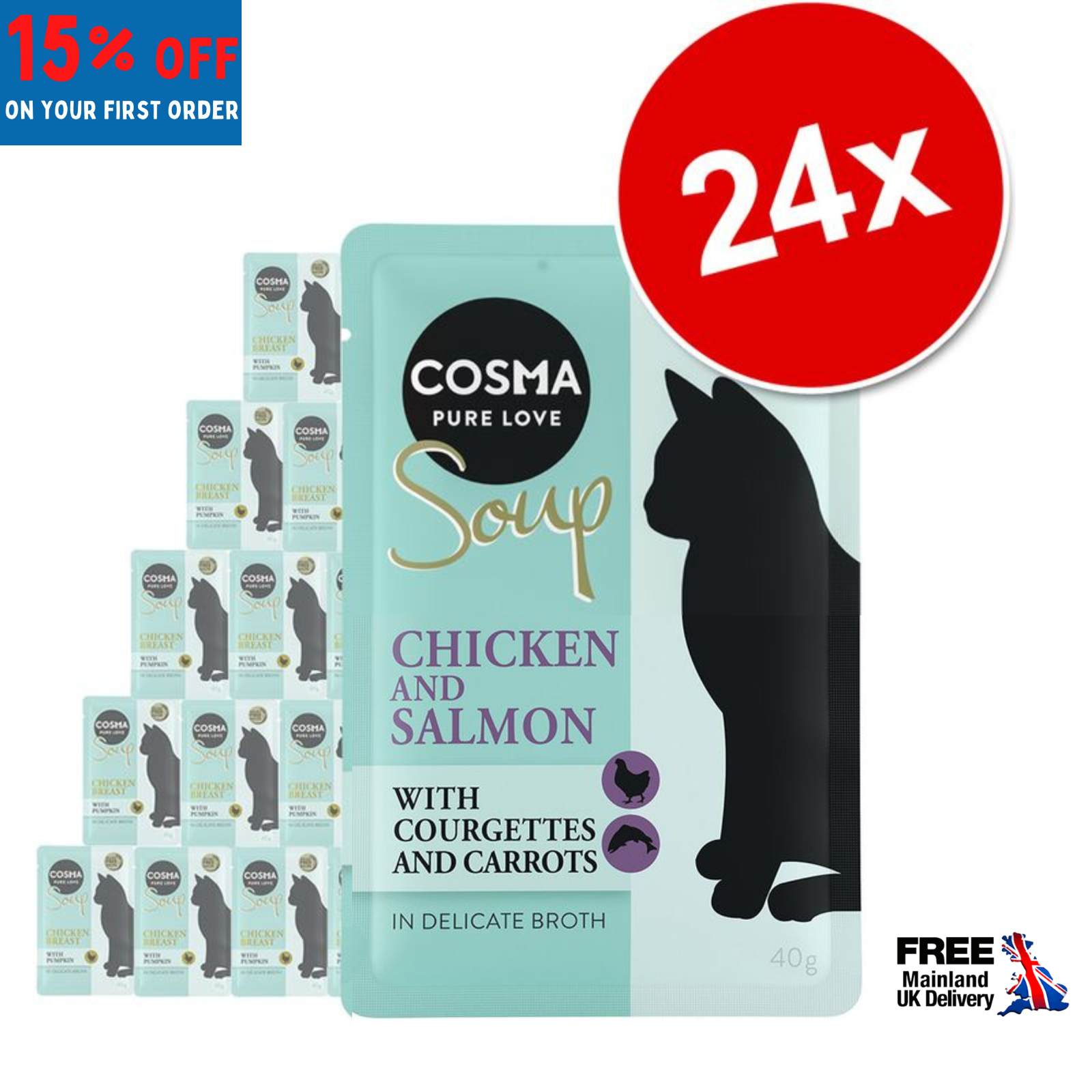 Cosma Cat Soup Chicken & Salmon with Courgettes & Carrots Grain Free