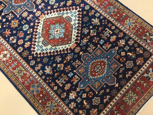 3'.0" X 9'.9" Blue Rust Fine Geometric Oriental Rug Wide Runner Hand Knotted - Picture 4 of 12