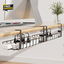 2Pack 31.4in Under Desk Cable Management Tray No Drill Metal Wire Organizer