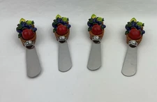 Set of 4 Spreading Utensils Stainless Fruit Apples Cheese Spreader Basket Handle